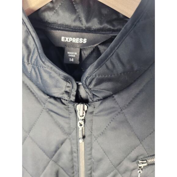 EXPRESS BLACK QUILTED ZIPPER DETAIL WOMEN'S MOTO JACKET - 14 JUNIORS (M) WOMENS - Picture 4 of 9